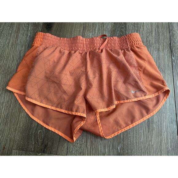 Nike Women’s Orange Running Shorts Size Small Silver Logo Brief Liner EUC - Picture 1 of 4